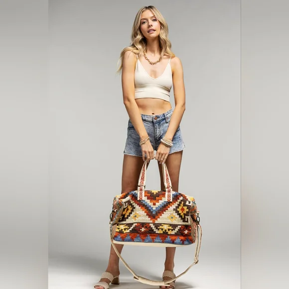 Boho Chic Travel Bag - Navajo Aztec Inspired Design - Handmade Fully Fine Cotton - Picture 10 of 10